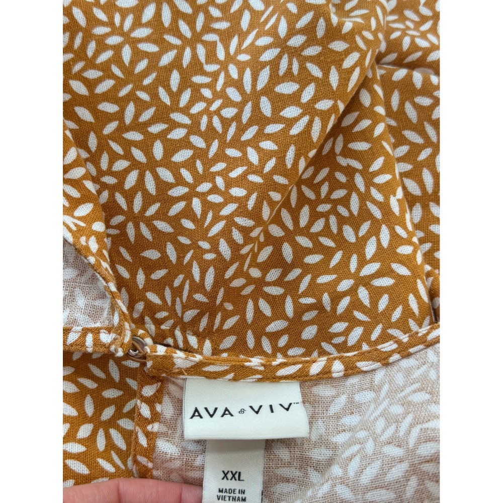 Ava & Viv Linen Blend Shift Dress Boho Golden Yellow Floral Speckled Pockets XXL - Picture 5 of 9